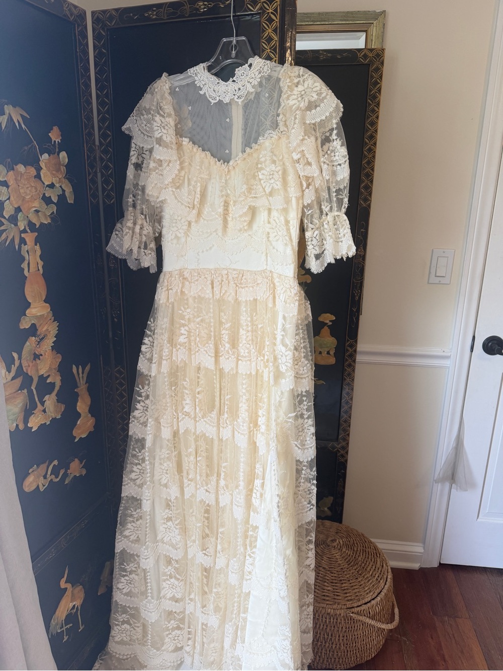 Vintage Gunne Sax Style Pale Yellow Lace Tiered Wedding Dress